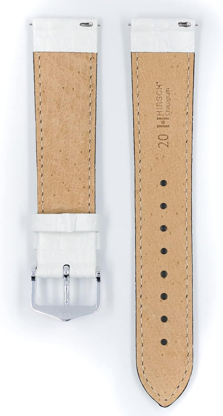 HIRSCH Uhren-Armband Crocograin - Uhr-Band aus glänzendem Kalbs-Leder mit Krokodil-Prägung - 12 bis