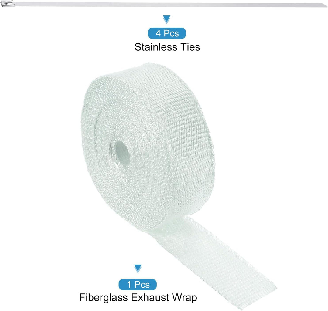 QUARKZMAN Hitzeschutzband 10 Meter x 5cm Auspuff Dichtband Auspuffband Fibreglass mit 4 Edelstahl Ka