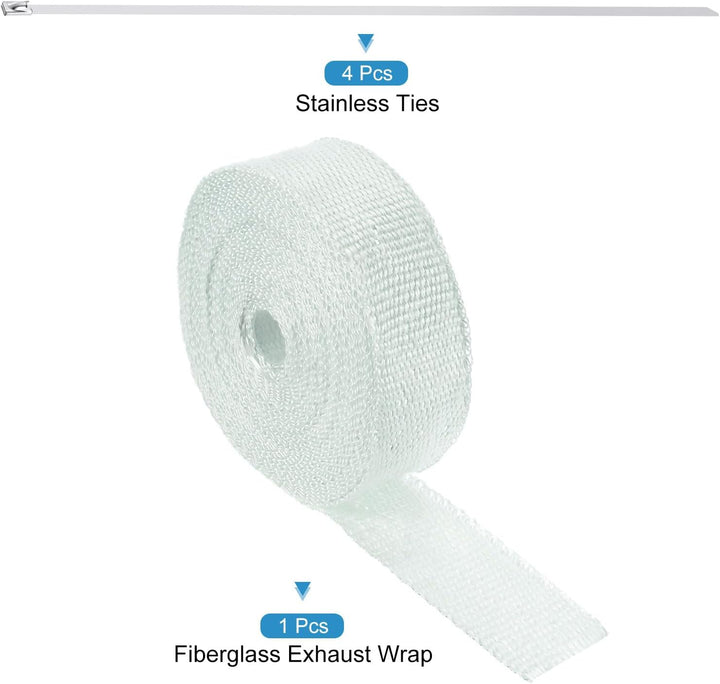QUARKZMAN Hitzeschutzband 10 Meter x 5cm Auspuff Dichtband Auspuffband Fibreglass mit 4 Edelstahl Ka