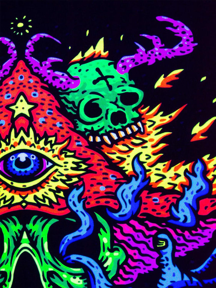 PSYWORK Schwarzlicht Stoffposter Neon | Devil Water Skull | 0,5 x 0,7m | UV-aktiv | fluoreszierend |