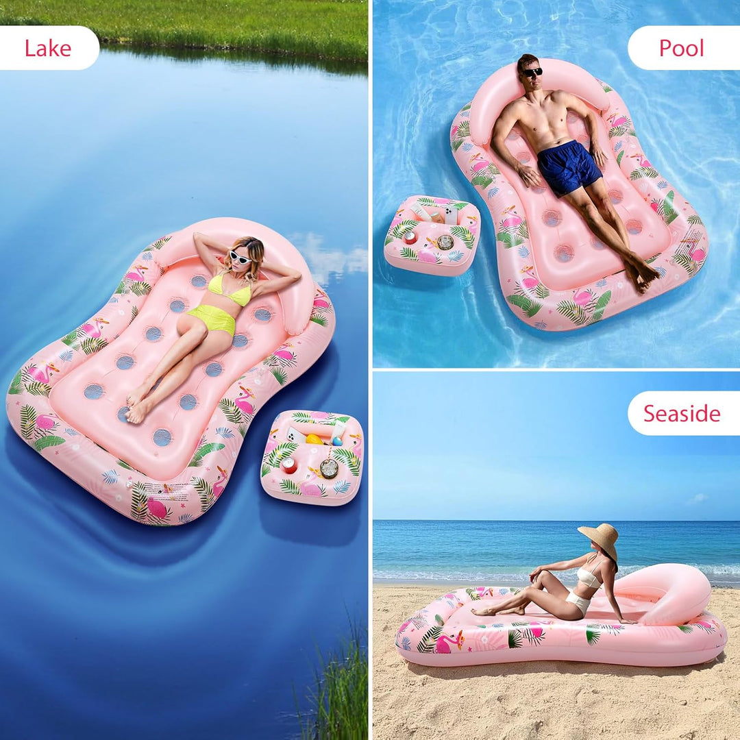 MoKo Pool Luftmatratze Erwachsene, Gross Schwimmbett mit EIS Bar, Solarium Pool Loungesessel Aufblas