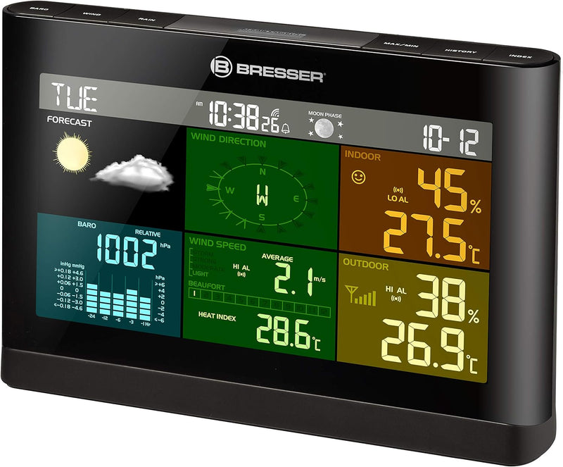 Bresser Wetterstation Funk mit Aussensensor Wetter Center mit 5-in-1 Aussensensor (Temperatur, Luftd