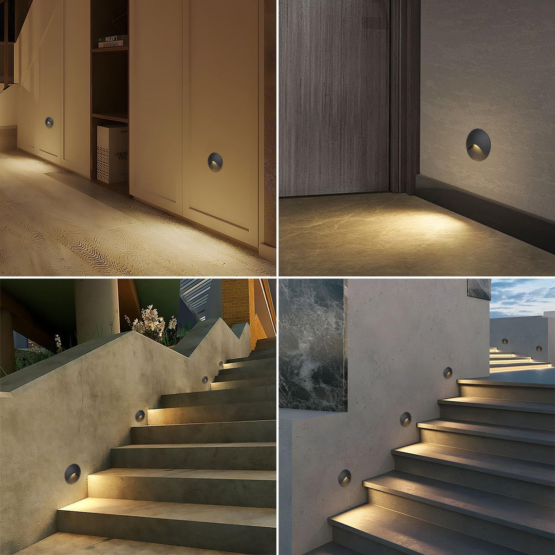 Arotelicht 4er LED Wandleuchte Warmweiss 3000K Aluminium Treppenlicht 230V Rund Einbaustrahler 3W Tr