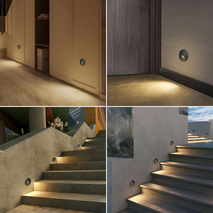 Arotelicht 4er LED Wandleuchte Warmweiss 3000K Aluminium Treppenlicht 230V Rund Einbaustrahler 3W Tr