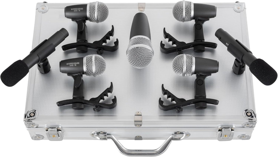 Pronomic DMS-7 Drum Schlagzeugmikrofonset - Drum Mikrofon Set mit 7 Mikrofonen für Bühne und Tonstud