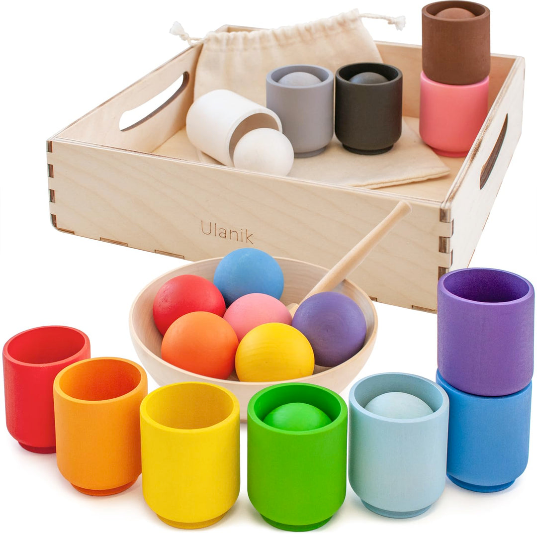 Ulanik Bälle in Tassen Kleinkinder Montessori Spielzeug ab 1 Jahr + Baby Sensorik Bälle Holzspiele z