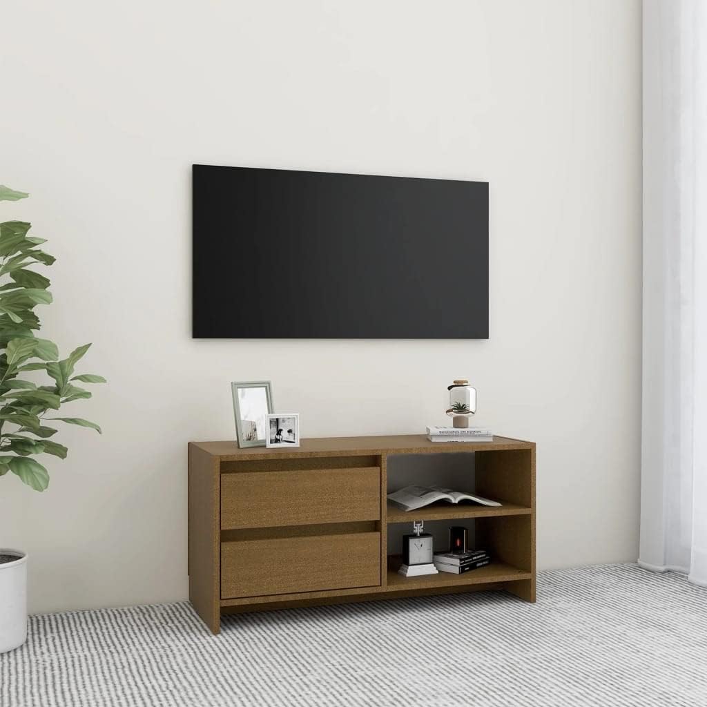 homiuse TV-Schrank TV Lowboard Honigbraun 80x31x39 cm Massivholz Kiefer TV Board Fernsehschrank Fern