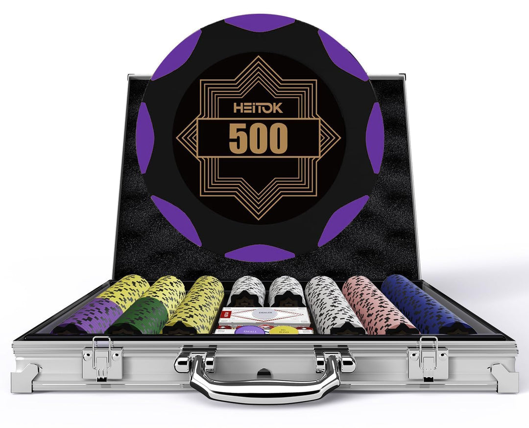 Pokerchip-Set 500 Stück mit nummerierten Bezeichnungen für Casinospiele, inklusive professioneller T