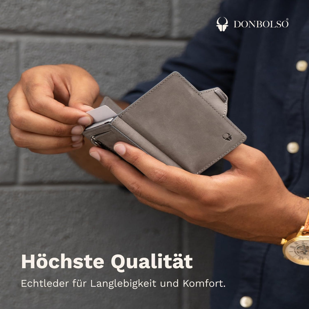 DONBOLSO Wallet Flip - Slim Wallet mit Flipcase - Leder Geldbeutel mit RFID Schutz - Schmale Geldbör