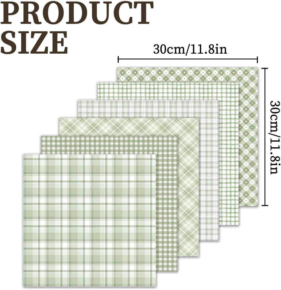 36 Blatt Scrapbook Papier, Bastelpapier Muster, Craft Papiers (Grün) | 30 x 30 cm, 12 Designs Muster