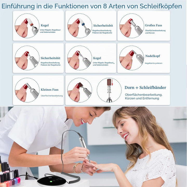ENGERWALL Elektrische Nagelfräser, 35000 U/Min Professionelle Elektrische Nagelfeile, mit Touch-Tast