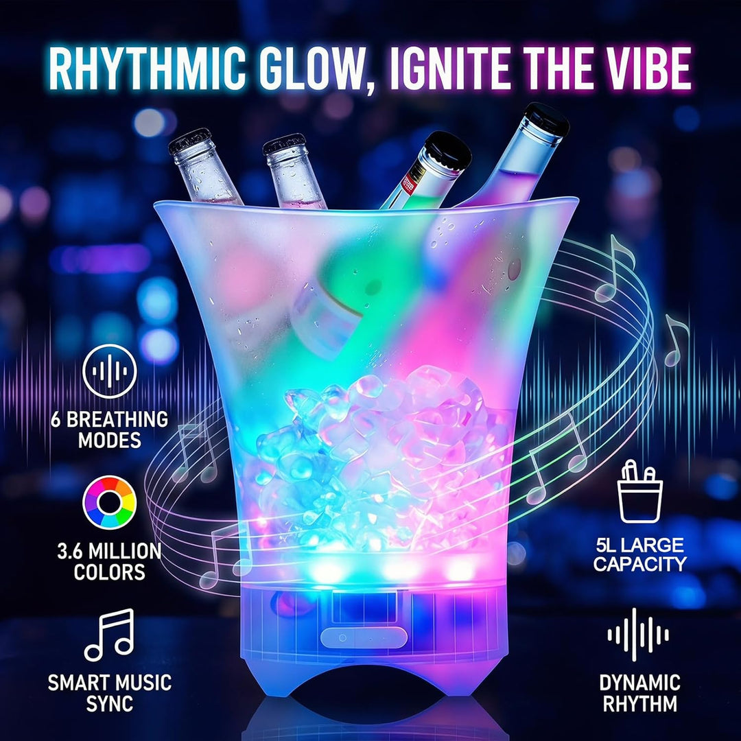 Neu Led Eiskübel mit Musik, 5L Multicolor LED Sektkübel, Sektkühler, Eiskübel mit Mehreren Farbverla