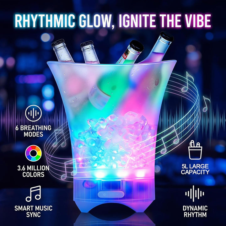 Neu Led Eiskübel mit Musik, 5L Multicolor LED Sektkübel, Sektkühler, Eiskübel mit Mehreren Farbverla