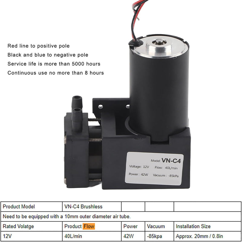 Mini-Vakuumpumpe, bürstenloser DC 12 V VN-C4-Durchmesser Bürstenloser Stummschaltmembran-Vakuumpumpe