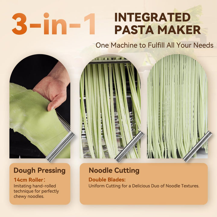 Moongiantgo Nudelmaschine Elektrische Edelstahl, Pastamaschine, Nudelmaker mit 2 Klingen von 1,5 mm