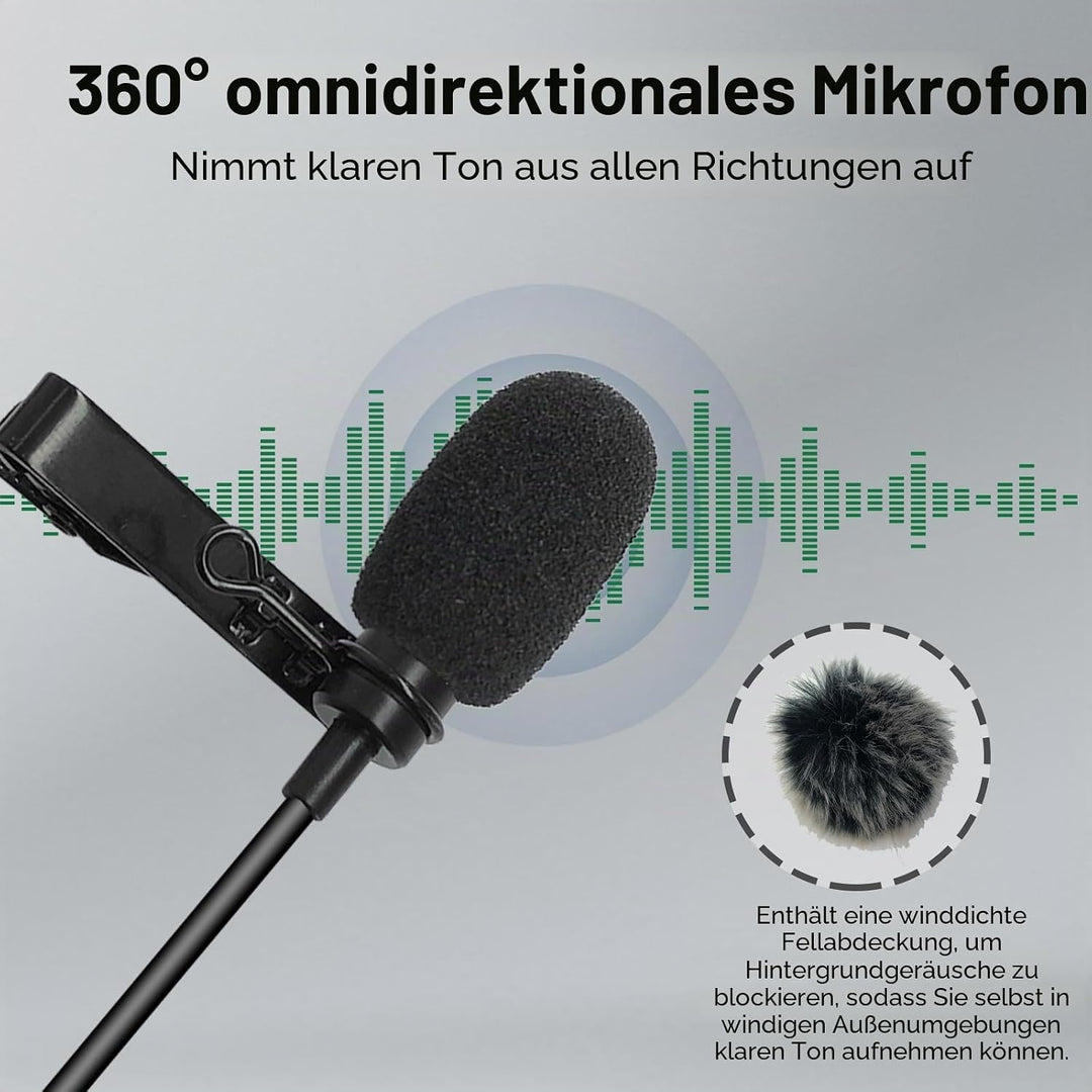 Lavalier-Ansteckmikrofon, omnidirektionales Kondensatormikrofon, kabelgebunden, Clip-On-Mikrofon für