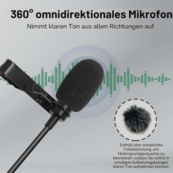 Lavalier-Ansteckmikrofon, omnidirektionales Kondensatormikrofon, kabelgebunden, Clip-On-Mikrofon für