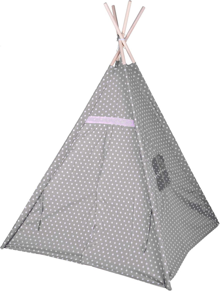 Kinder Spielzelt 160 cm - Farbe: grau/rosa - Kinderzimmer Tipi Kinderzelt Wigwam Indianerzelt Zelt G