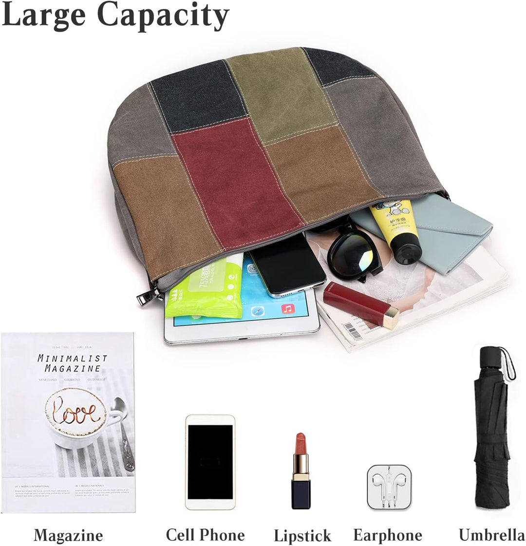 PORRASSO Retro Schultertasche Canvas Umhängetasche Damen Handtasche Hobotasche Crossbody Bag für Arb