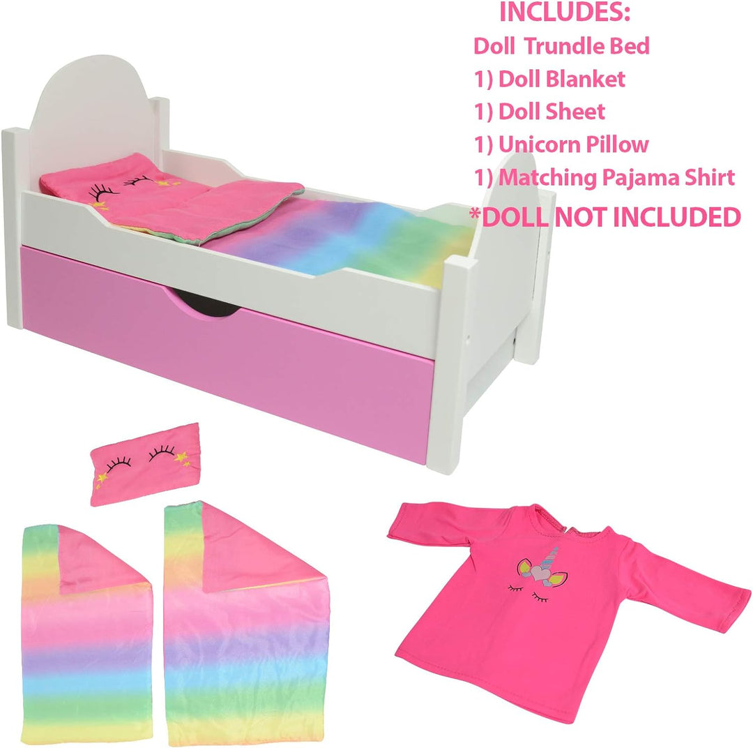 The New York Doll Collection Einhorn Holzpuppenbett passend für 18 Zoll /46 cm Puppen (Rollbett) Pup