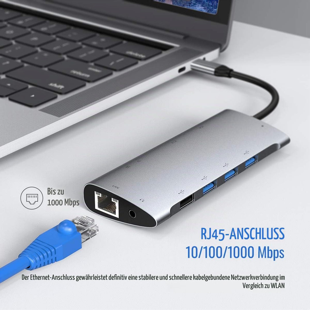 USB C Hub,Typ C Adapter 11 in 1 mit 4K-HDMI,VGA, USB-C 100W PD, 1*USB2.0, 3*USB3.0, RJ45-Gigabit-Eth