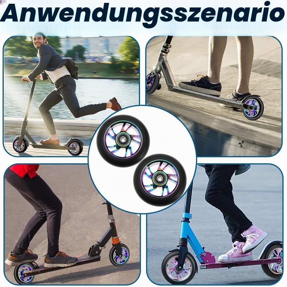 Stunt Scooter Rollen, 2 PCS Ersatzräder für Scooter, 100mm Roller Reifen mit ABEC, Aluminium Roller