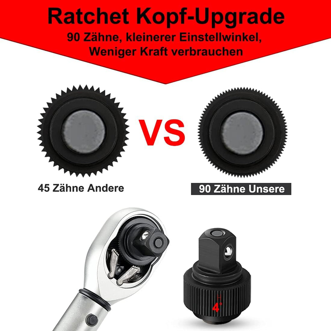 FOURROBBER Drehmomentschlüssel auto, 1/2 Zoll 20-220Nm Set,Verbesserte Version des 90 Zahn Drehmome