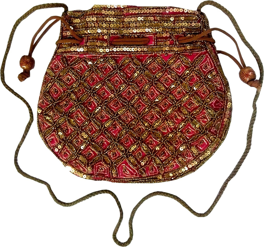 Purpledip Potli Tasche (Geldbörse mit Kordelzug): Goldfaden mit Pailletten-Stickerei Rosa, Rosa