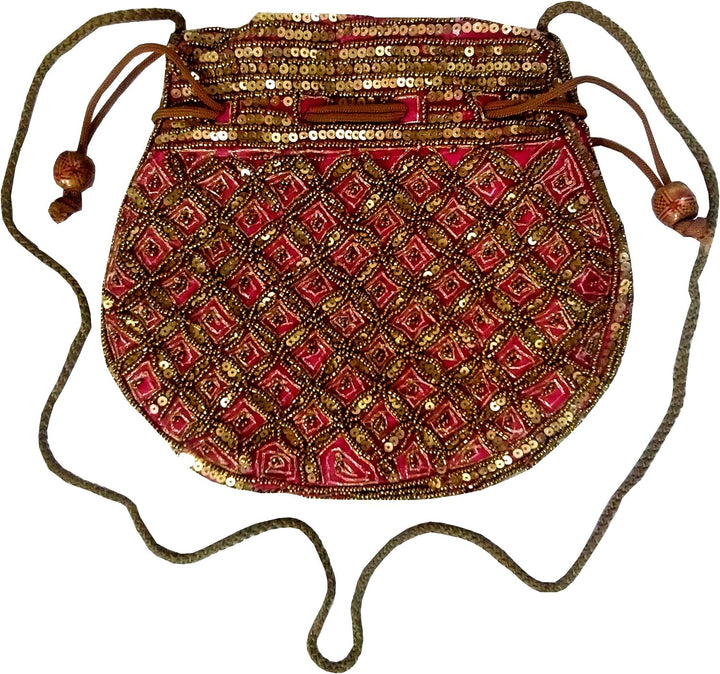 Purpledip Potli Tasche (Geldbörse mit Kordelzug): Goldfaden mit Pailletten-Stickerei Rosa, Rosa