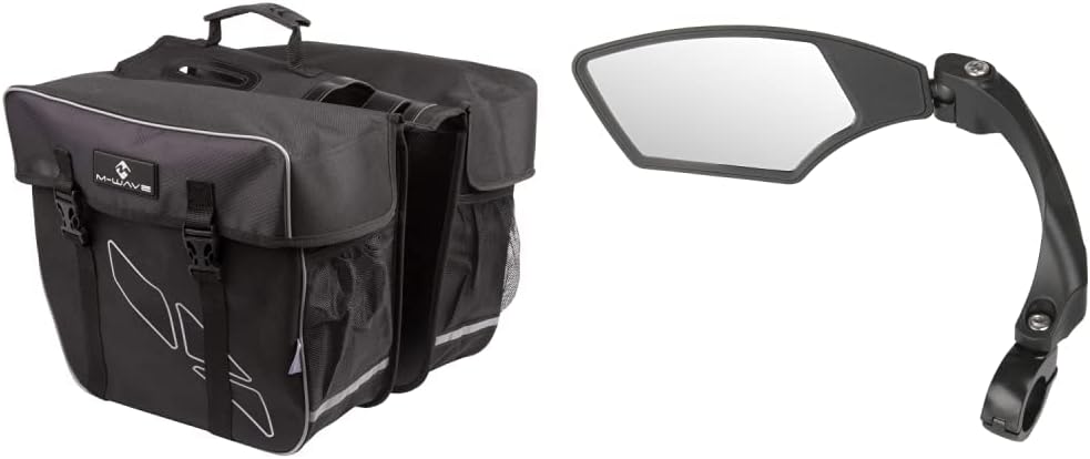 M-Wave Amsterdam Double Gepäckträgertasche, schwarz, 44 x 40 x 5 cm & SPY Space Fahrradspiegel, schw