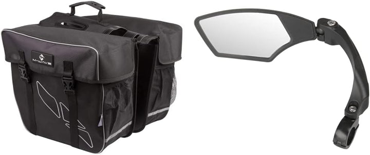 M-Wave Amsterdam Double Gepäckträgertasche, schwarz, 44 x 40 x 5 cm & SPY Space Fahrradspiegel, schw