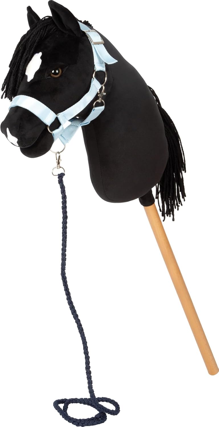 small Foot Hobby Horse schwarz „Eddie“, Steckenpferd mit abnehmbaren Holzstab und frisierbarer Mähne