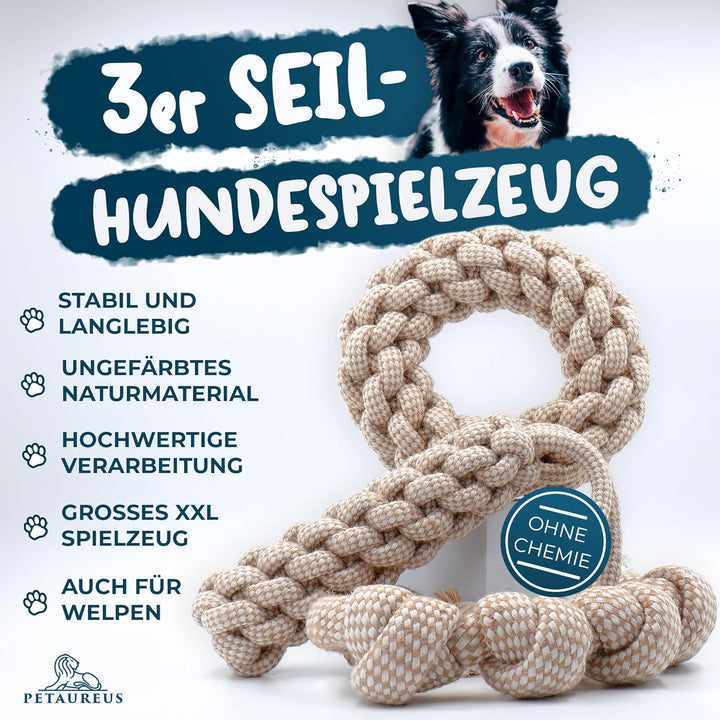 Petaureus Premium Hundespielzeug Grosse Hunde Set: Robustes Welpenspielzeug aus Baumwolle &amp; Hanf - I
