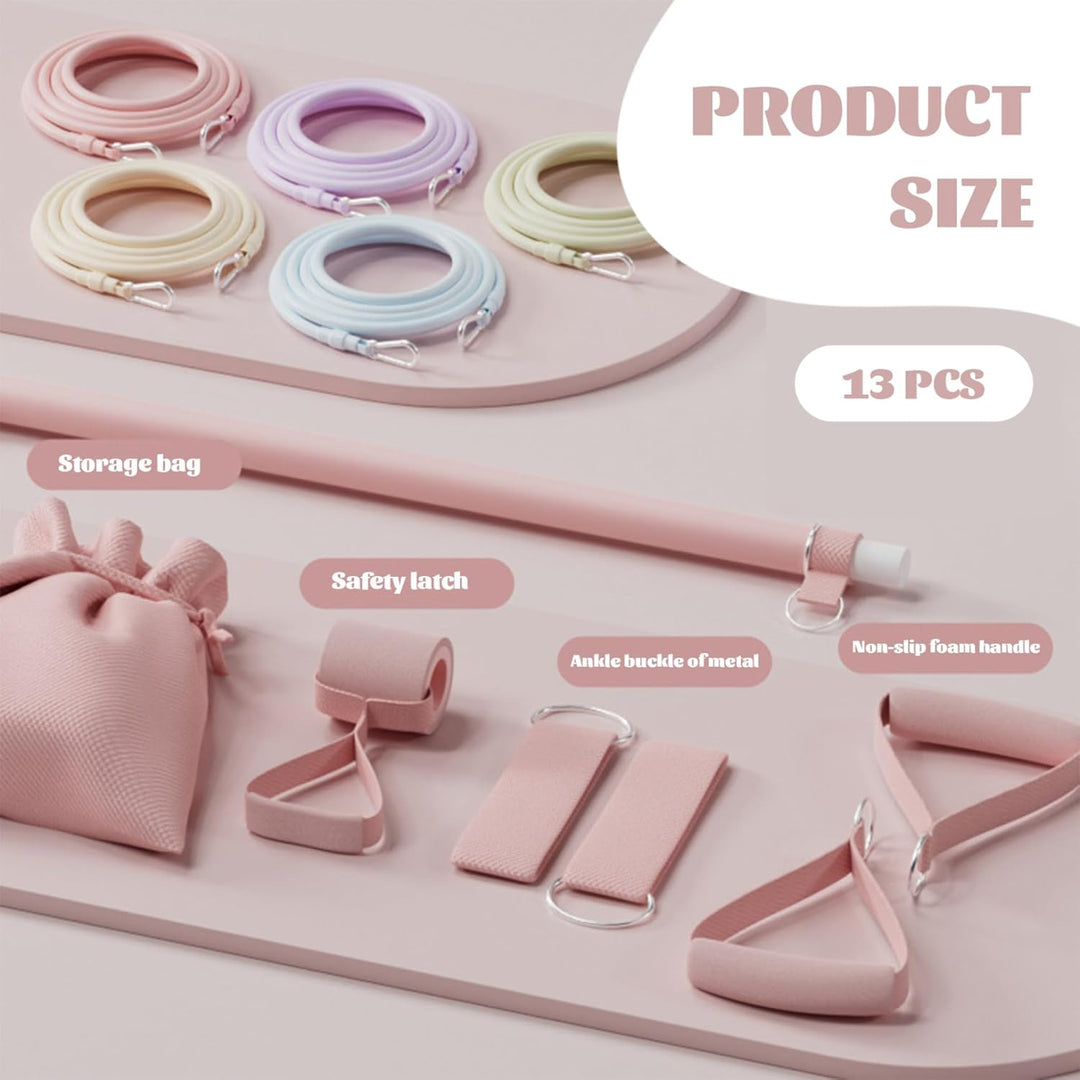 Pilates-Set mit 5 verstellbaren Widerstandsbändern, elastisches Pilates-Essentials-Kit für Heimfitne