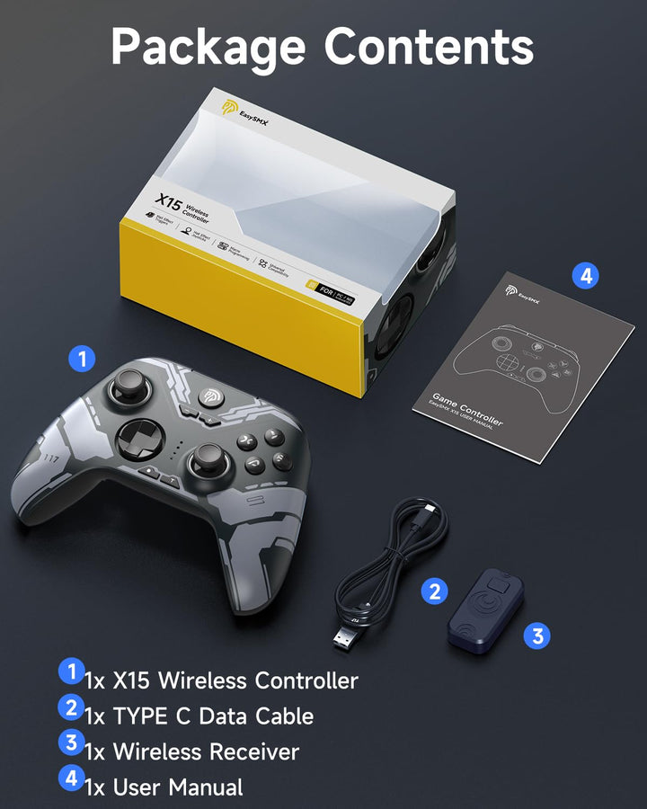 EasySMX X15 Controller PC, PC Controller Wireless mit 7 RGB Licht, Gaming Controller PC mit Hall Joy