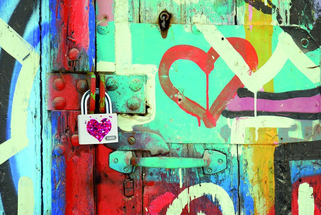 ABUS Vorhängeschloss T65AL/40 myLove - mit Herz-Motiv - individuell beschreibbar - Spindschloss - ma