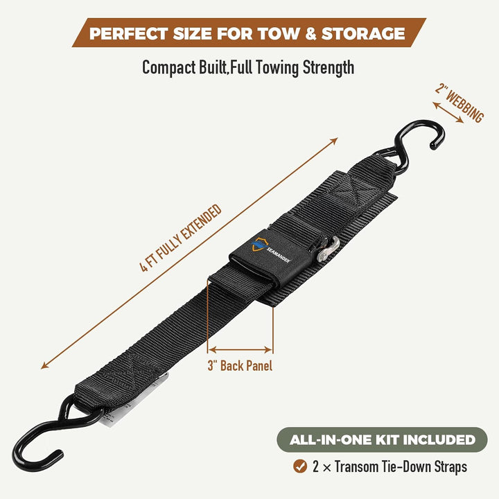 Seamander Marine Boat Trailer 5,1 cm Trailer Tansom Spanngurte (schwarz, 2-teilig) Schwarz 2 inch x