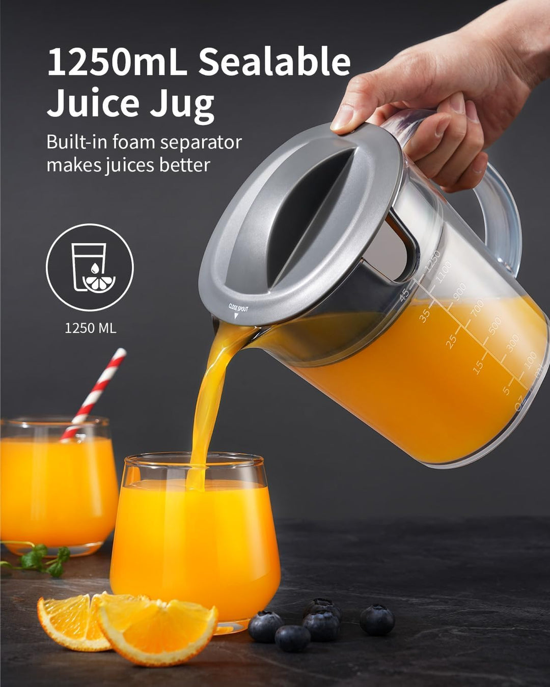 GDOR Entsafter 1300W Entsafter Gemüse und Obst mit Grösserem 81mm Einfüllschacht 1250ml Grosser Saft