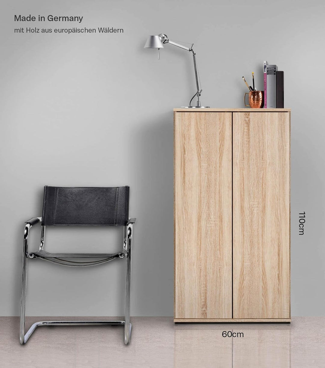 mokebo Mehrzweckschrank Büroschrank 'Der Schlanke' (60x110 cm) aus Holz schmaler Aktenschrank oder H