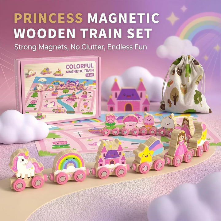 Einhorn Geschenke für Mädchen 1 2 3 4 Jahre: Magnetic Zug Holzspielzeug Prinzessin, Montessori Lerns