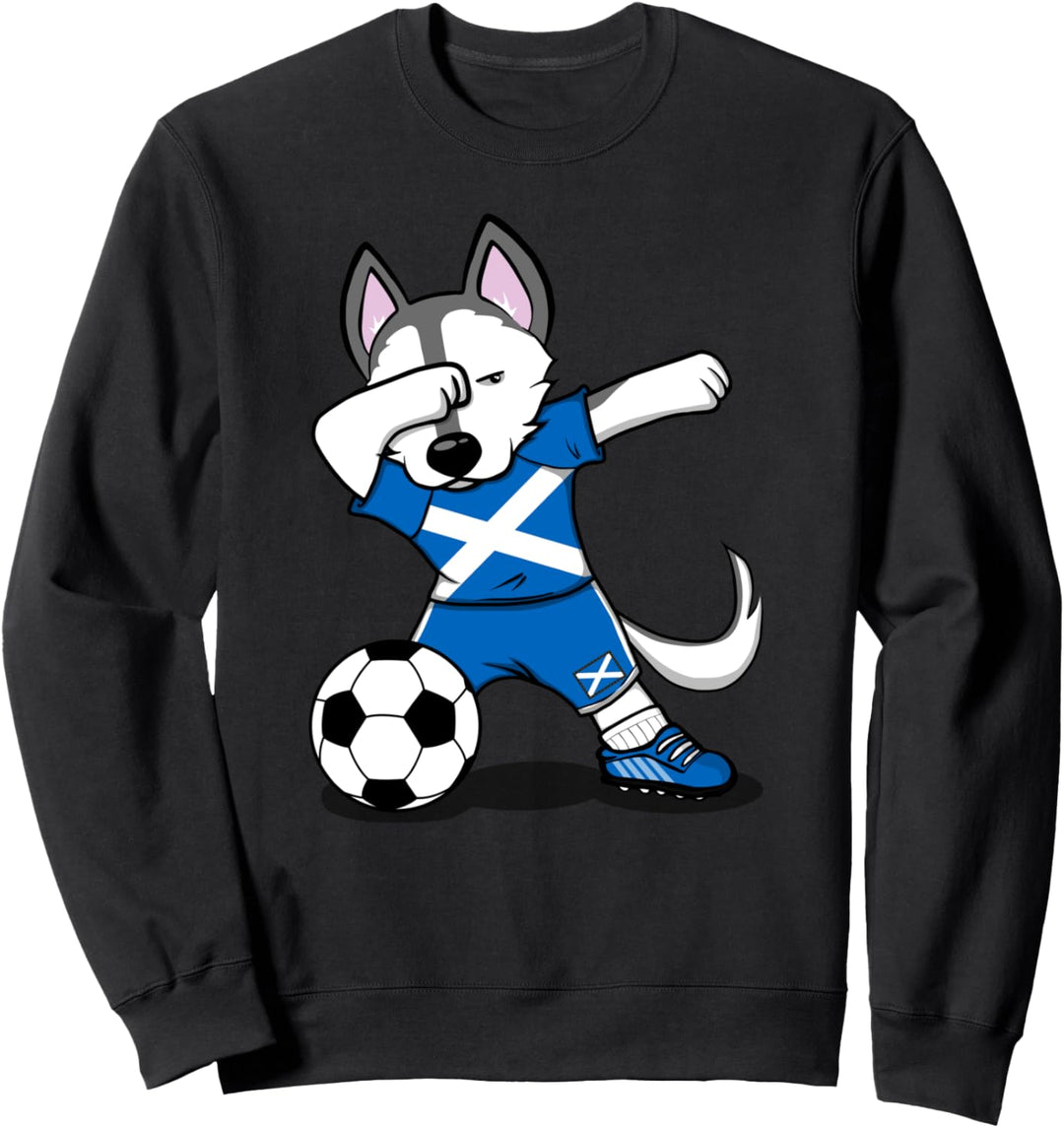Dabbing Husky Schottland Fussball Fans Trikot Schottischer Fussball Sweatshirt