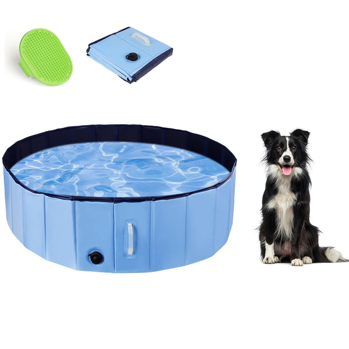 DEWEL Hundepool, Faltbar Hundepool für Grosse Hunde, Planschbecken für Hunde, mit Haltegriff & Hunde