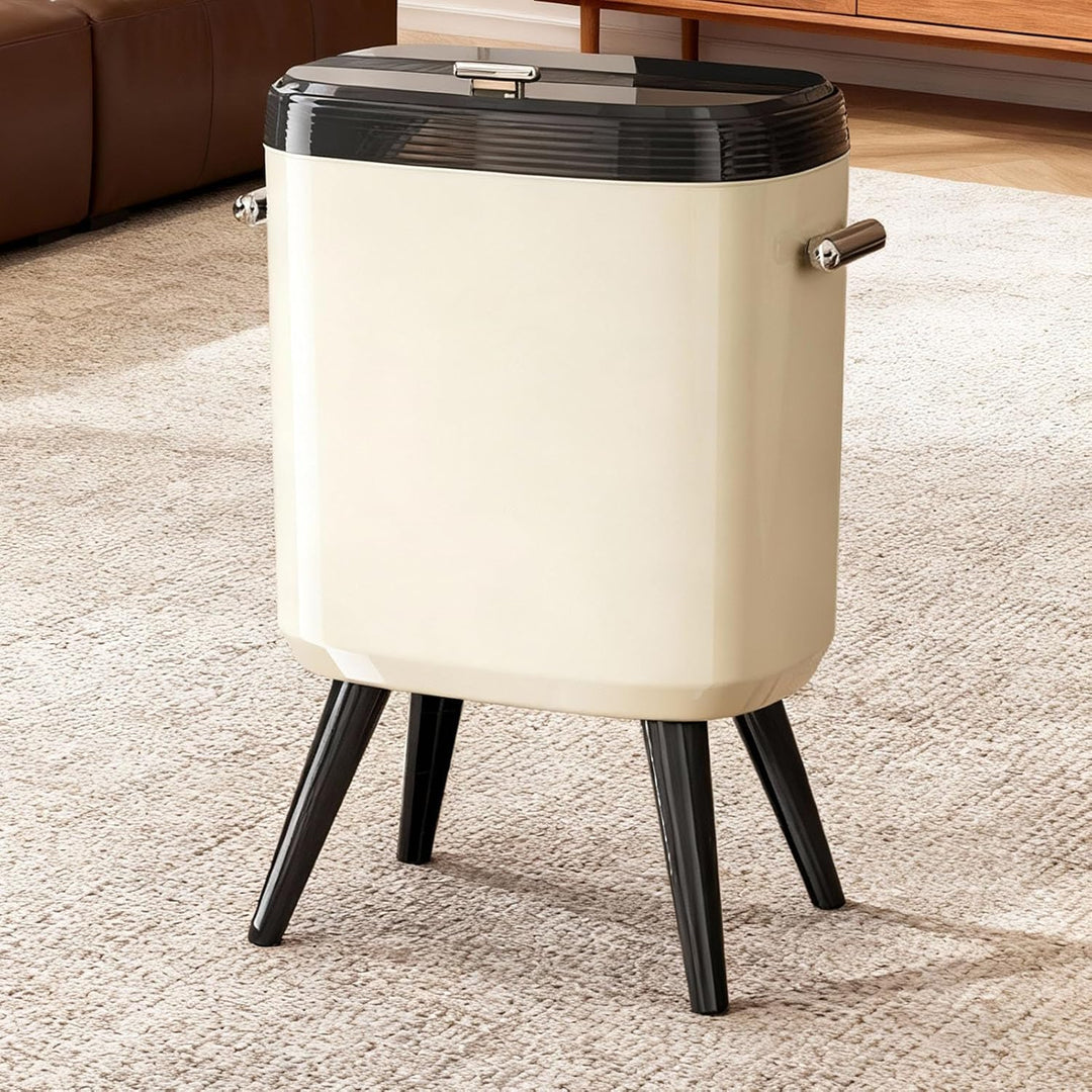 VBESTLIFE Hochbeiniger Mülleimer mit Rädern, 3,96 Gallonen/15 L, Schmales Design mit Deckel, Rollend