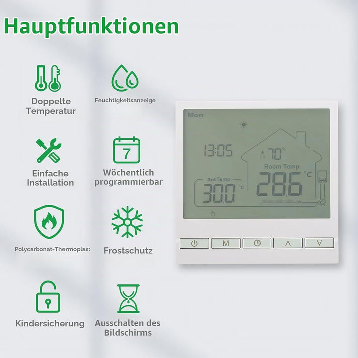 Wengart Digitaler Thermostat WG905,Anzeige der Luftfeuchtigkeit im Innenbereich Programmierbarer The