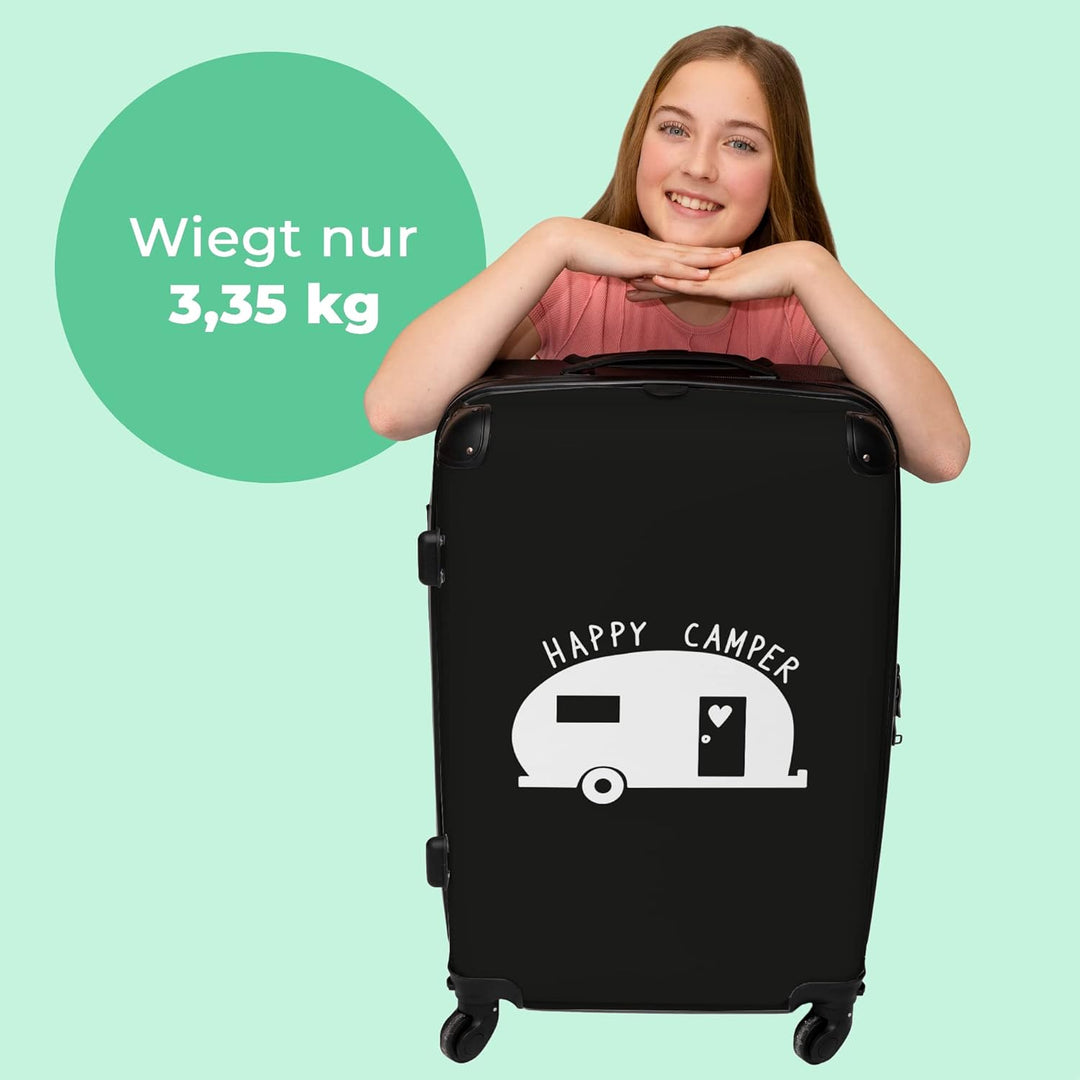 Koffer gross Trolley Rollkoffer Reisekoffer mit 4 Rollen Fotokoffer - Wohnwagen - 'Happy Camper' - S