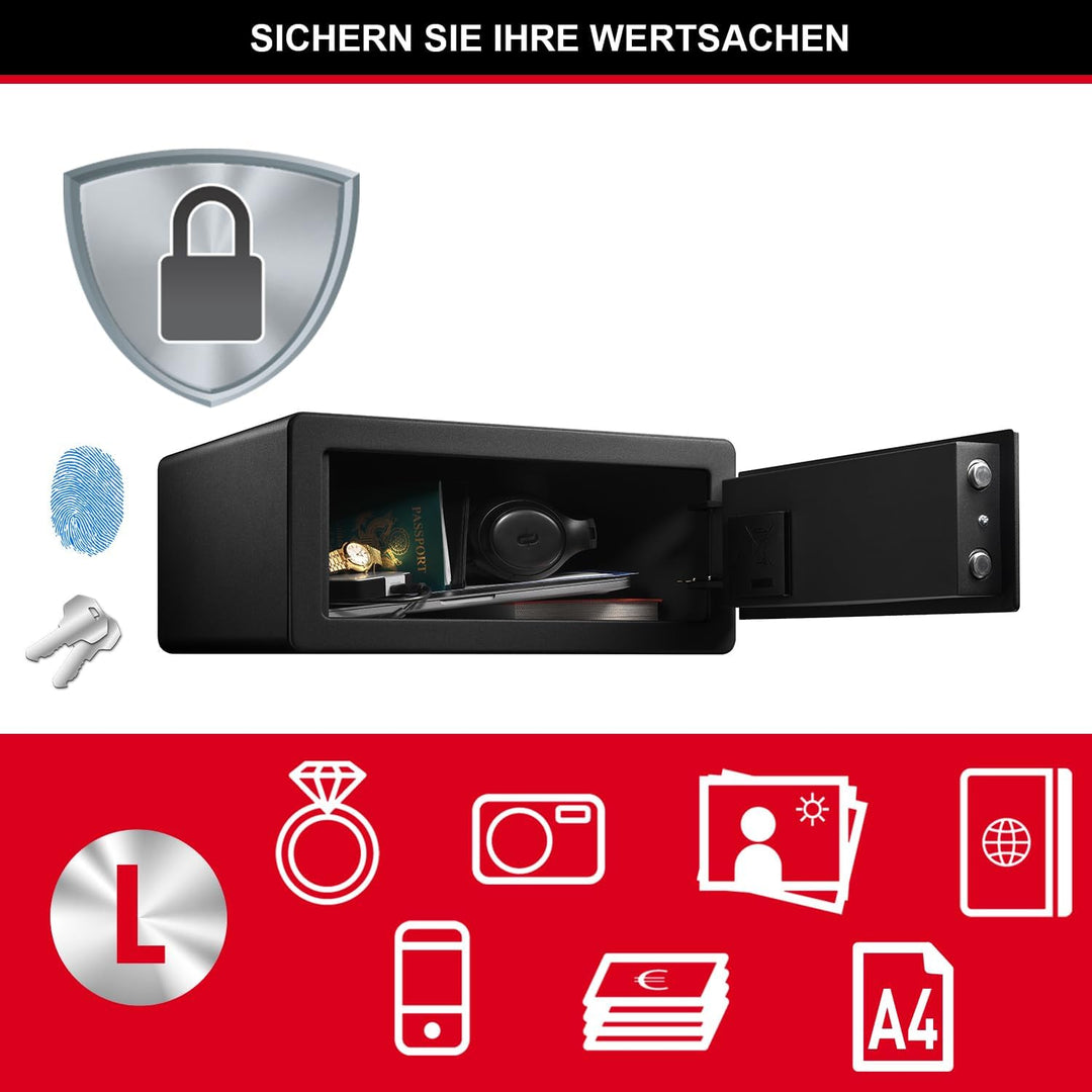 Master Lock Biometrischer Tresor mit Fingerabdruck, 19,5 x 43 x 37 cm Fingerabdruck-Schloss 25 L, Fi