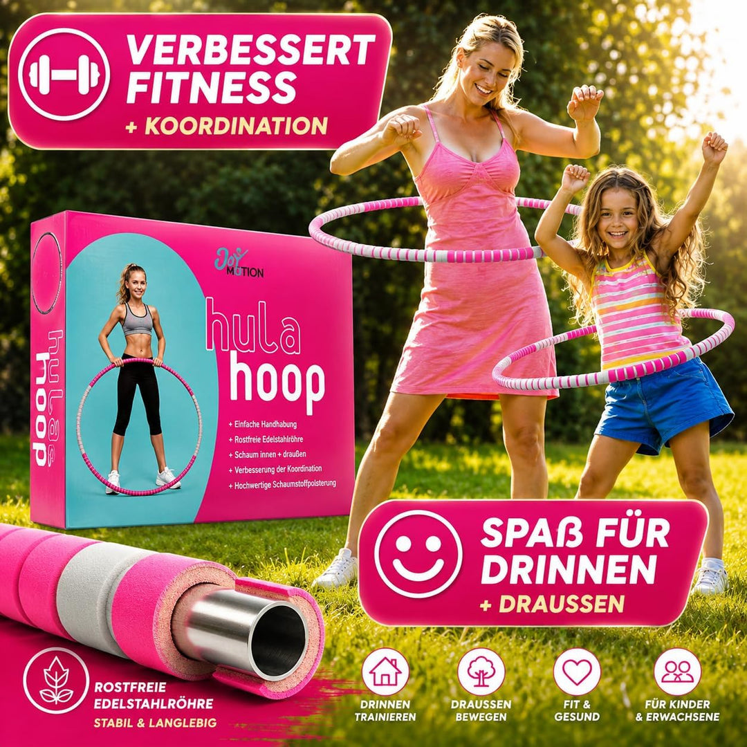 Hula Hoop Reifen Kinder - Hochwertige Schaumstoffpolsterung, 88cm, Edelstahlring, einfaches Handling