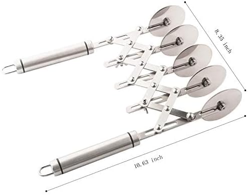 Teigschneider mit 5 Rädern und Griff, 2 Stück, Edelstahl, Doppelschneider, verstellbar, Pizzaschneid