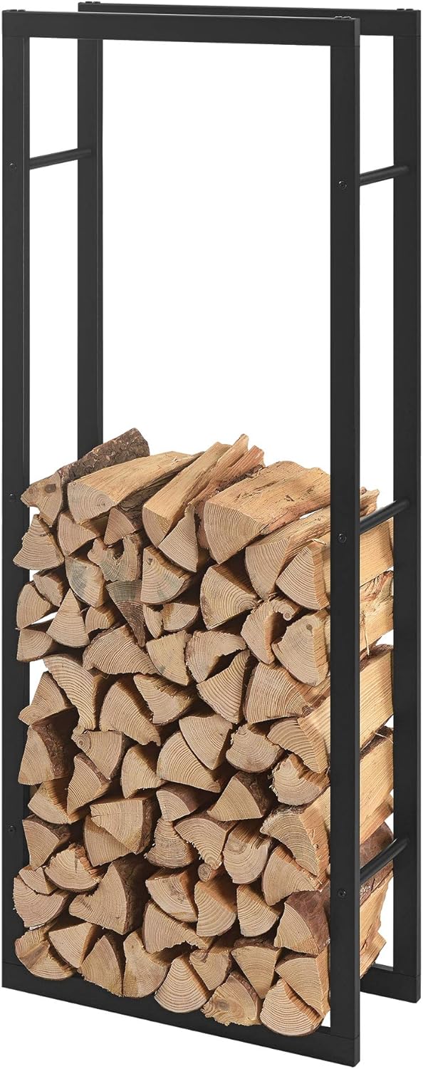 [en.casa] Kaminholzregal 60x150x25cm Brennholzregal Feuerholzregal Holzhalter Schwarz 60 x 150 x 25