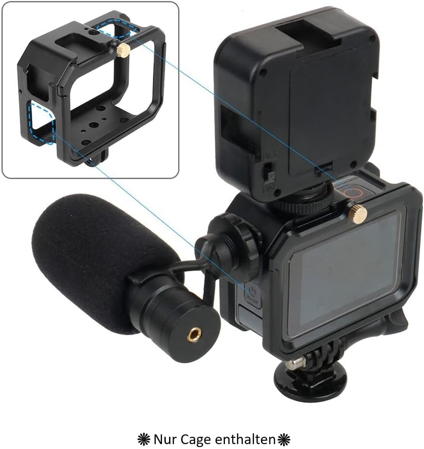 Schutzgehäuse Schutzrahmen Cage Passend für GoPro Hero 9, 10 &amp; 11 - Stabiler Cage mit 2 Hot-Shoe-Ans